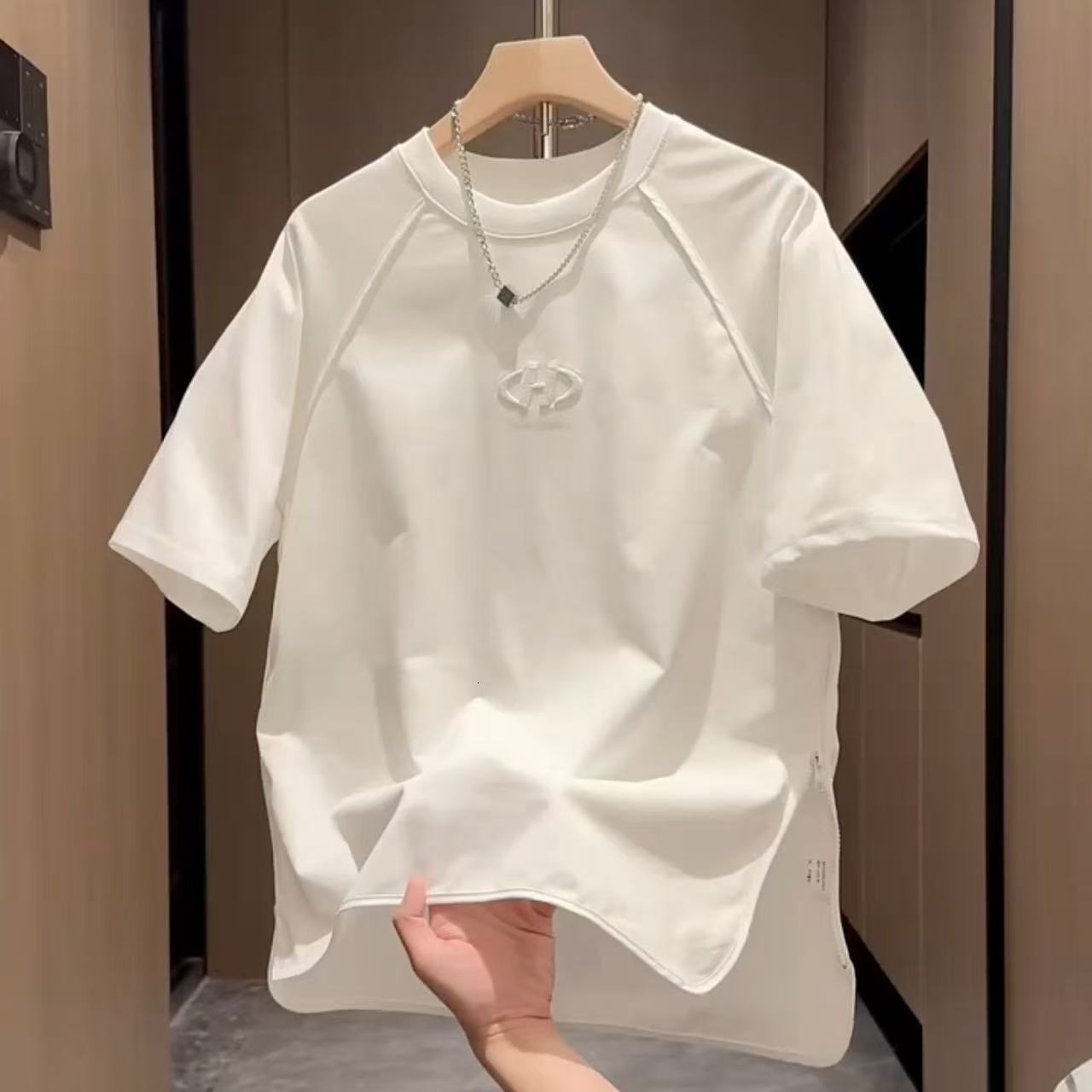 Summer Zipper Embroidered Round Neck Designer Shirt Short Sleeve T-shirt For Men Trendy Versatile Top Couple Designer Hoodie Casual Ins Loose Half Sleeve