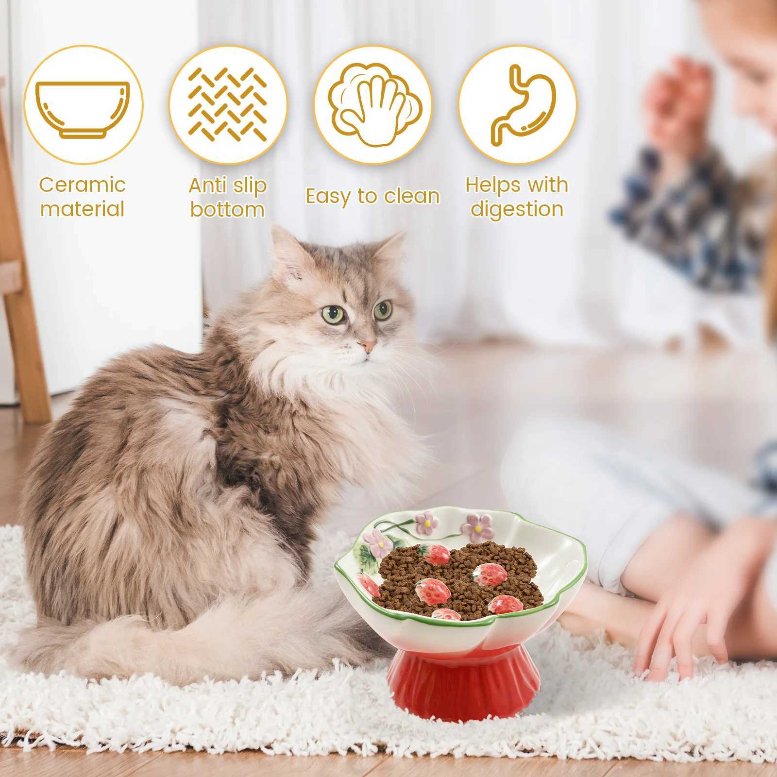 Ceramic Slow Feeder Cat Bowl Elevated Small Cat Food Bowl Wide Mouth Small Dog Slow Feeder Control Eating Speed for Dog Pet C251009