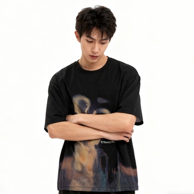 Men's Artistic "Soulmates & Strangers" Graphic Oversized T-Shirt - Abstract Print Casual Tee-38