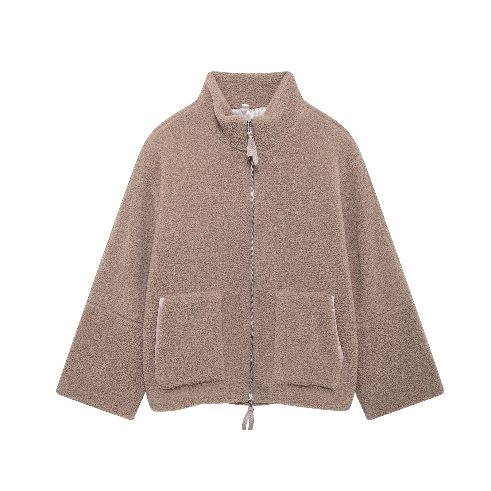 2025 Autumn Winter New Womens Solid Color Lazy Style Lamb Wool High Collar Woolen Coat A88888 241029