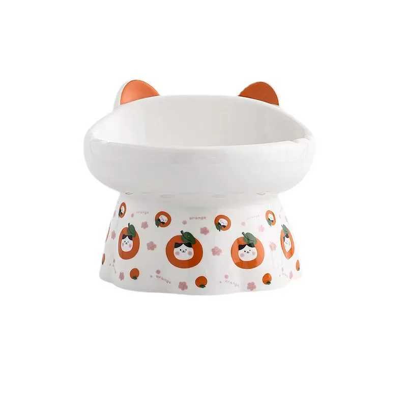 Ceramic Elevated Cat Bowl with Floral Rim Large Capacity Tilted Pet Dish for Neck Prevents Chin Acne AntiTip Base C251009