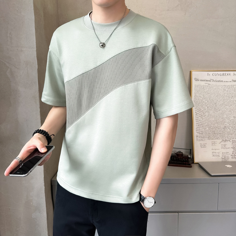 Quick-dry Ice Designer Hoodie Silk Cotton Cool Short Sleeve T-shirt For Men 2025 Designer Shirt Summer New Loose High-end Patchwork Half Sleeve Tee