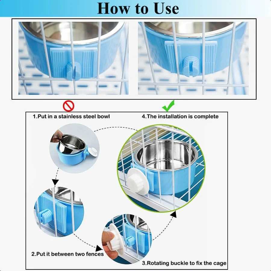 2 Pieces Crate Dog Bowl Removable Stainl Steel Pet Kennel Hanging Food Water Feeder Bowl Cage Coop Cup for Puppy Medium Dog Cat C251009