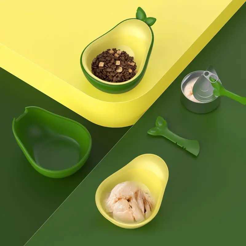 3in1 Detachable Avocado Pet Bowl with Can Opener Spoon Anti Spill High Leg Portable Travel Feeder for Cat Dog Multi Pet Cat Bowl C251009