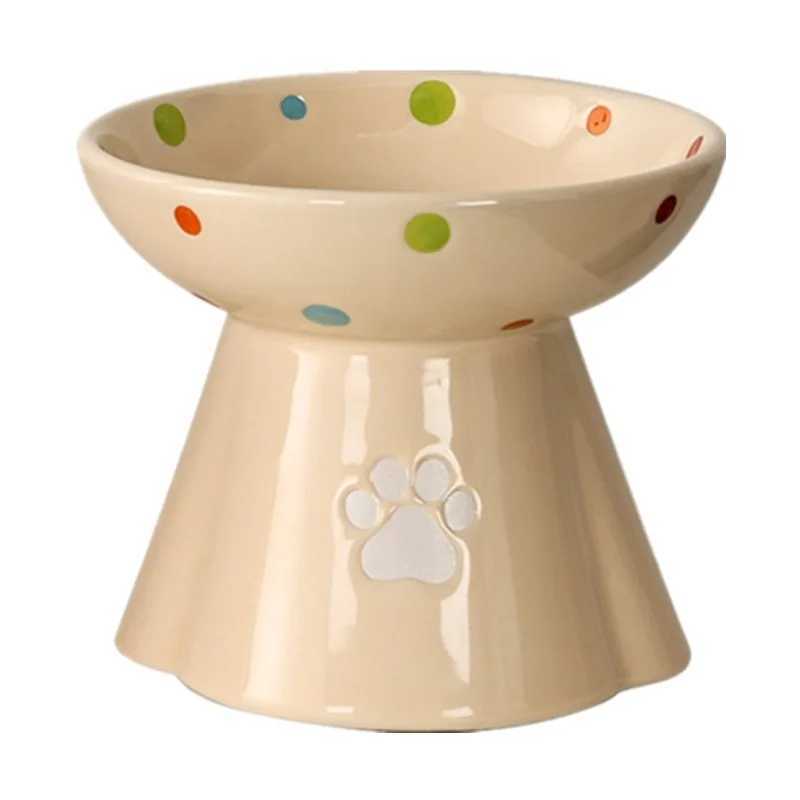 Ceramic Elevated Cat Bowl for Preventing Chin Acne AntiVomit Slow Feed Pet Food and Water Dish for Cats and Small Dogs C251009