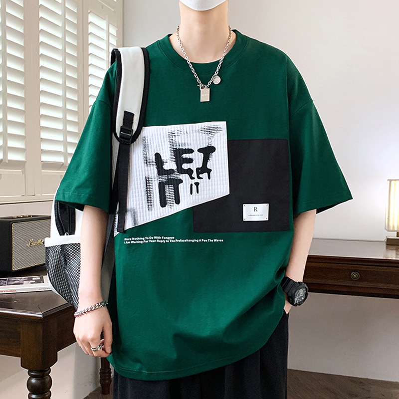 Color Block Casual Loose Short Sleeve T-shirt Designer Shirt Men's Summer Trendy Brand Fashion Top Designer Hoodie Five-point Half Sleeve Tee