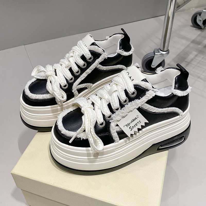 Designer Fashion Sneakers Wome Lace Up Platform Sports Shoes 8CM Thick Bottom High Heels Sneakers Fashion Casual Shoes Leather Fabric Breathable Runni