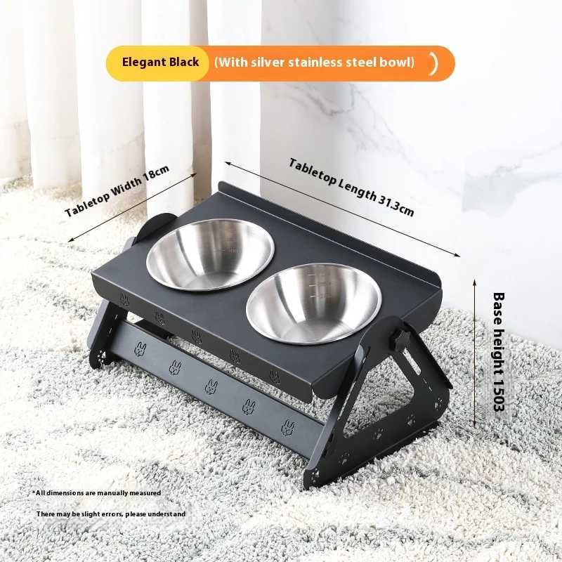 Stainless steel pet bowl rack adjustable height dual bowl drinking water cat food bowl anti tipping cat and dog food bowl C251009