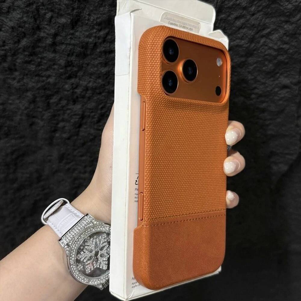 Original Splice Leather Nylon Fabric Case For iPhone 17 Air 16 15 14 Plus 13 12 Pro Max Frameless Cooling Matte Shockproof Cover