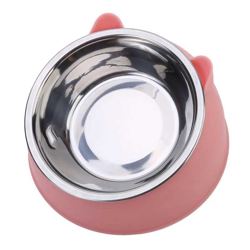 Lovely Cat Bowl Creative Inclined Kitten Puppy Food Feeding Stainless Steel Bowls Cats Drinking Feeder Pet Dogs Cats Feeders C251009