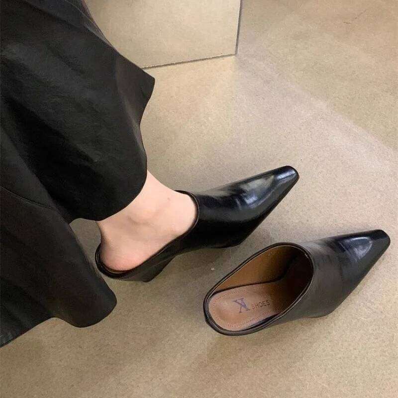 Women's Fashion Baotou Slippers Spring New Pointed Head Deep Mouth Anti-slip Wear-resistant Slip-on Wedge Sandals