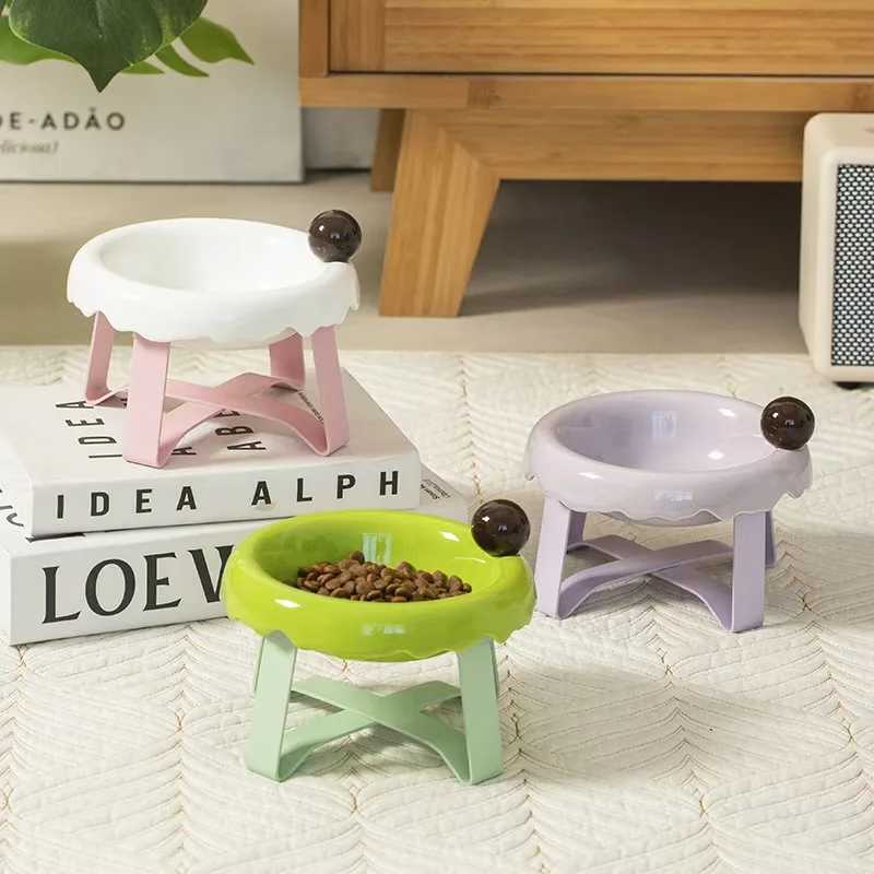 Elevated Ceramic Pet Bowl for Cats Dogs Cat Food Dish with Wide AntiTip Base Neck Support Bowls for Dry Food Wet Food Water C251009