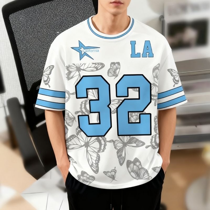 Men's Los Angeles "32" Butterfly Graphic Oversized T-Shirt - Casual Streetwear Tee-47