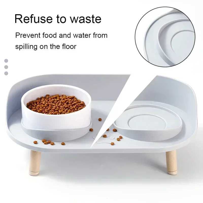 Cat Bowl Ceramic Double Bowl Dog Bowl Cat Pan Food Bowl Protection Cervical Spine Anti Overturning Cat Water Bowl Supplies C251009