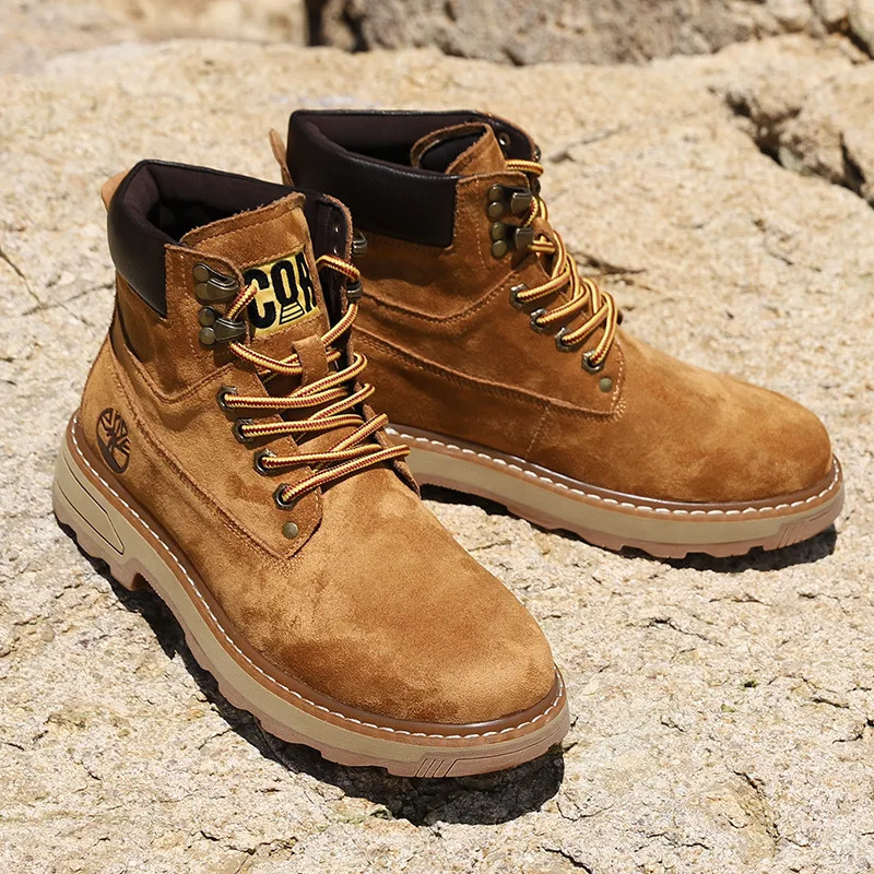 Autumn Winter Velvet Platform Boots for Men ner Softsoled Cow Suede Work Shoes Man Fashion Nonslip Yellow Ankle Boot Male 251010