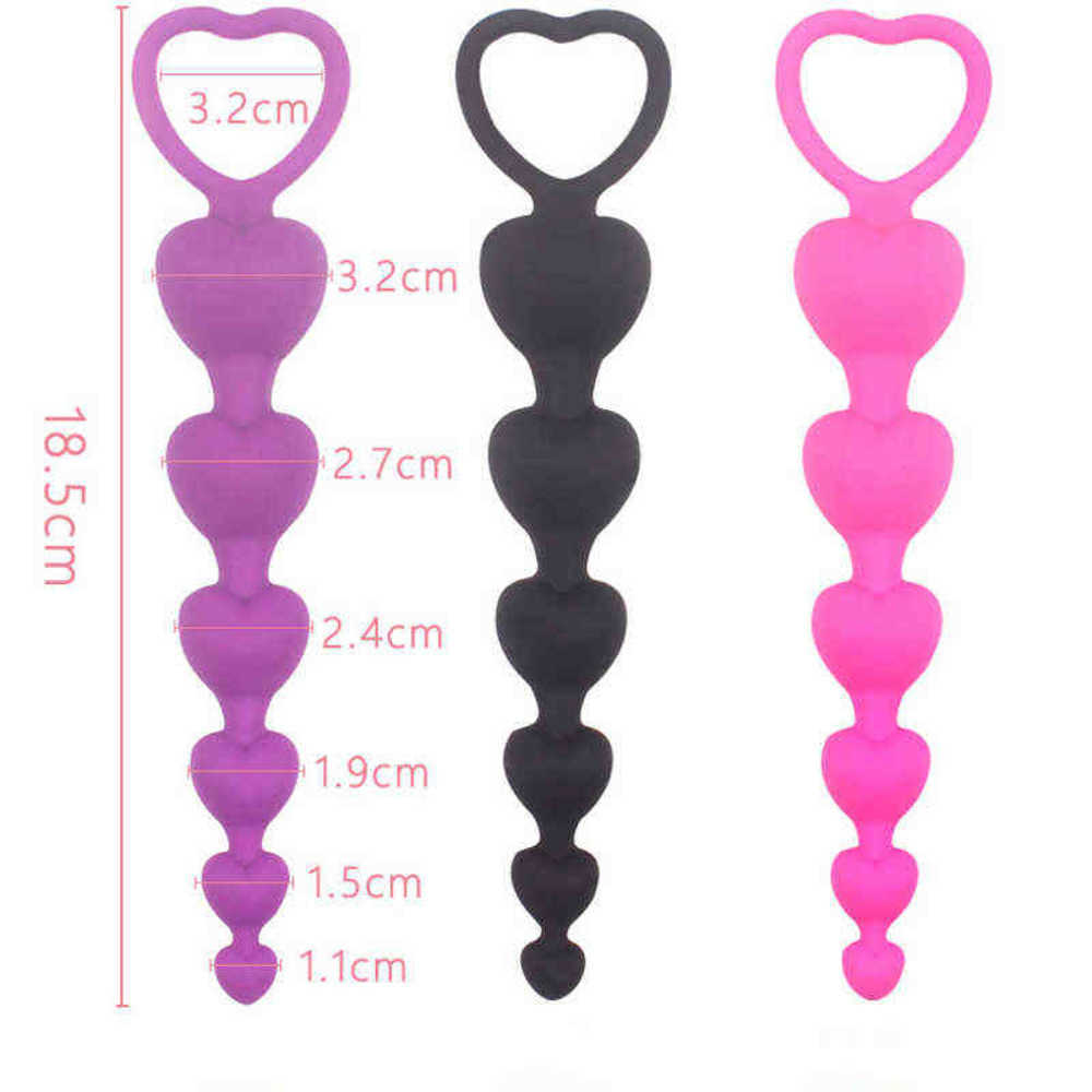 NXY Anal sex toys Silicone Anal Plug Butt Heart Shape Beads Sex Toys for Gay Couple Masturbator Sexy Dildo Prostate Toy Silicon G Spot 1123