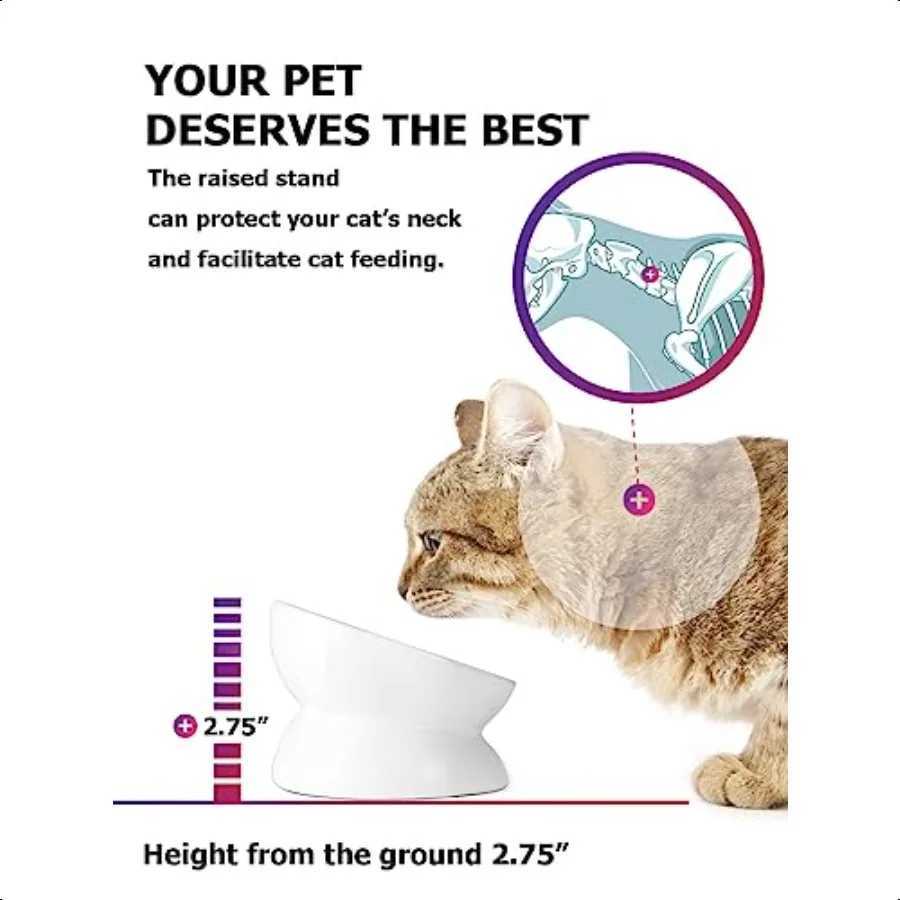 Cat Bowl Anti Vomiting Raised Food Bowls Tilted Elevated Bowl Ceramic Pet Food Bowl for Flat Faced Cats Small Dogs Protect Pet C251009