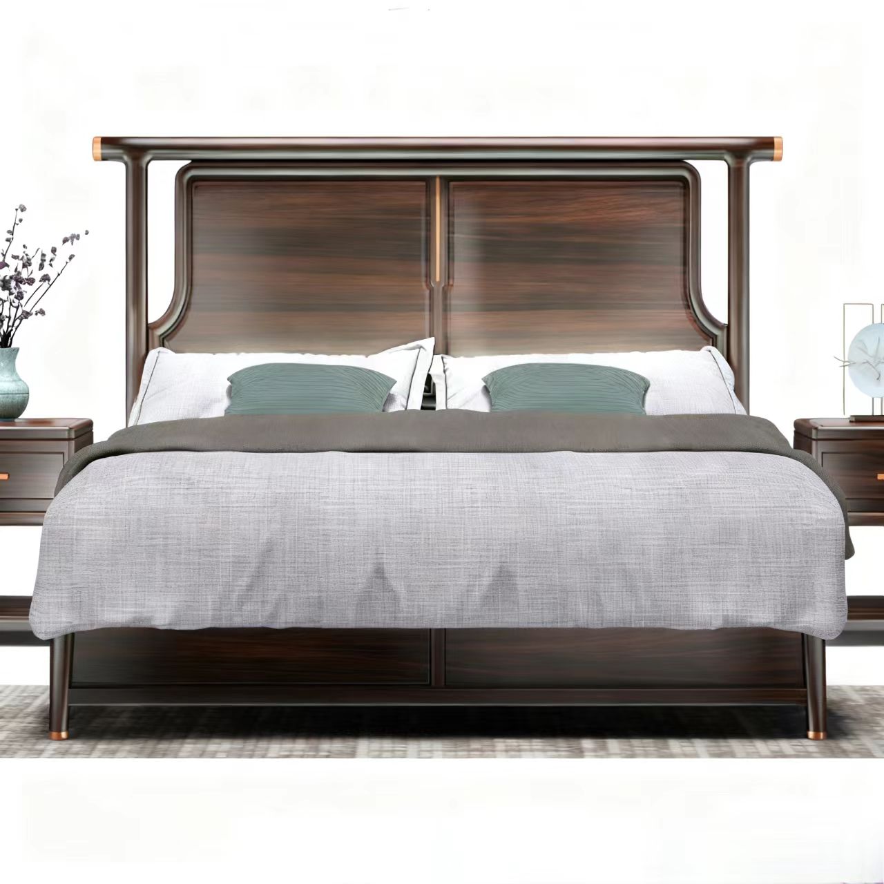 Zhong zhixin High-end design The Chinese-style large bed is crafted from solid wood with exquisite workmanship