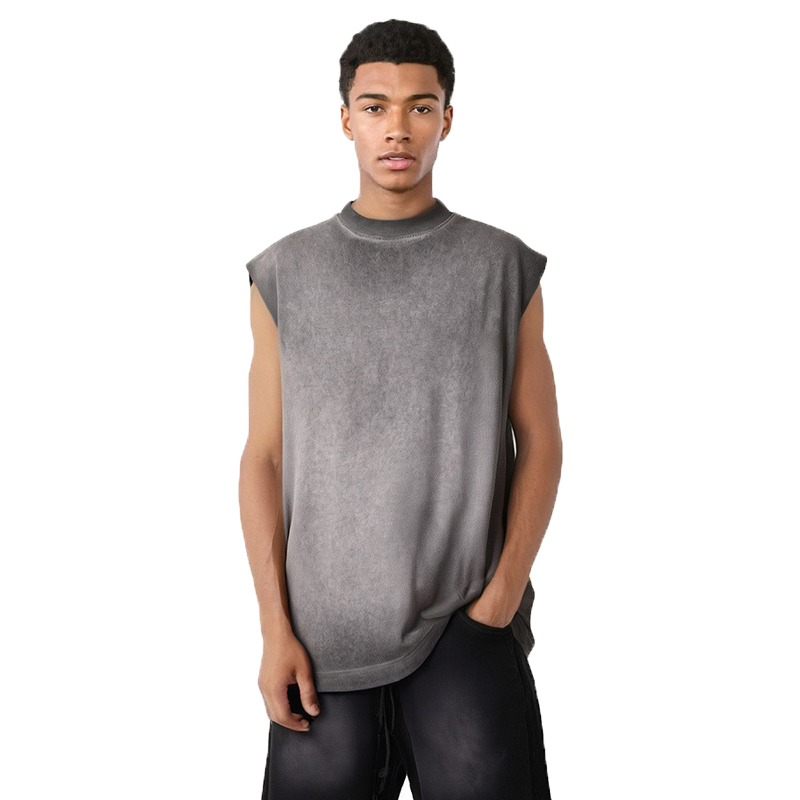 BLNCG Men's Cotton Sleeveless Tee: Summer Paris Hue, Washed Snow Wash, Loose Streetwear Sports Tank Top-KFMBX-10