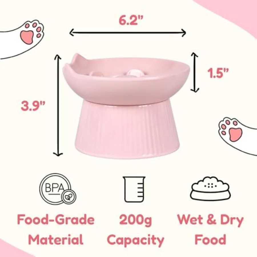 Ureakable Raised Slow Feeder Bowl for Cats and Small Dogs Elevated Cat Bowls Detachable Slow Feede Bowl Heavy Weighted NonSlip C251009