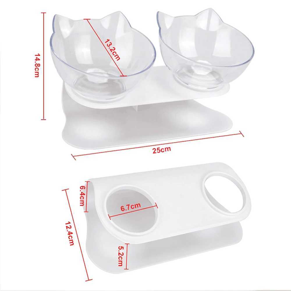 Double Kitten Bowl 2 Cat Feeder Container Tilted Pet Inclination Stand Cats PC Plastic Nonslip Feeding Bowl For Small Dogs Cats C251009
