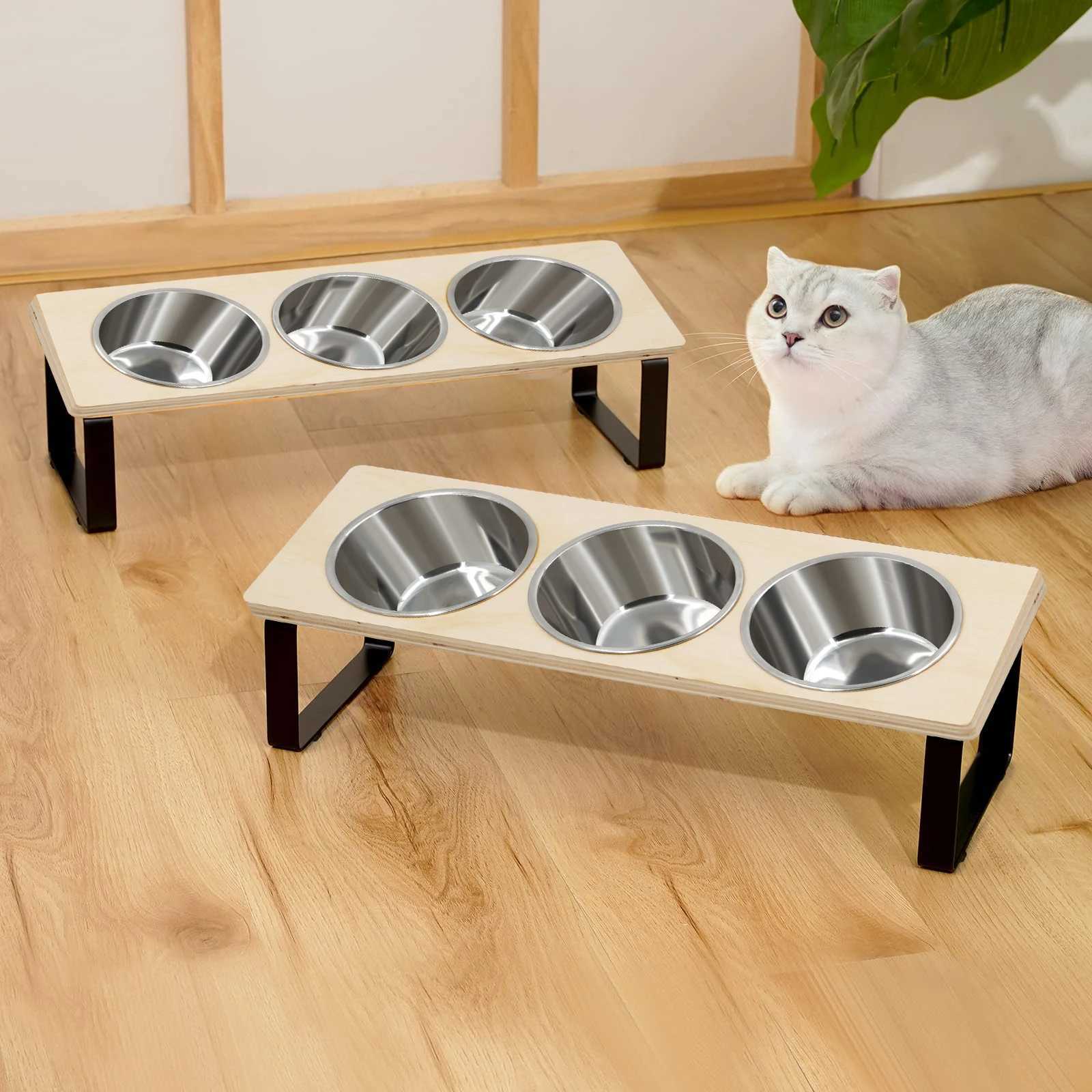 Elevated Cat Bowls with 3 Stainless Steel Bowls 15 Tilted AntiVomiting Raised Cat Food Bowl for Small Cats Puppies Accessories C251009