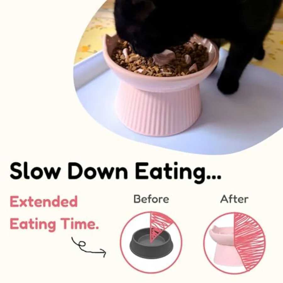 Ureakable Raised Slow Feeder Bowl for Cats and Small Dogs Elevated Cat Bowls Detachable Slow Feede Bowl Heavy Weighted NonSlip C251009