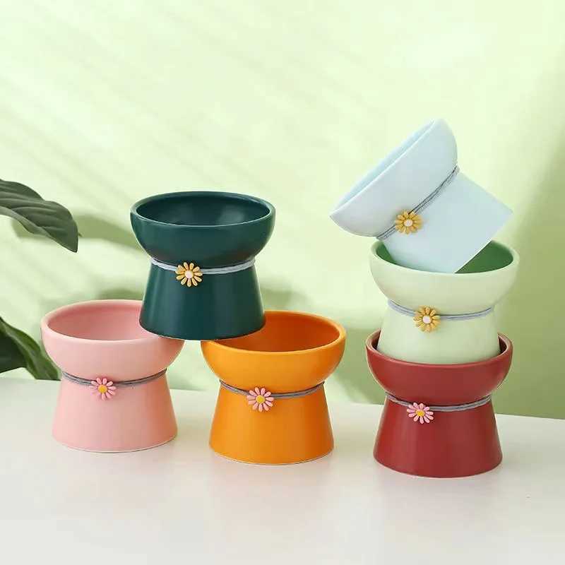 Ceramic Elevated Cat Bowl NonSlip Pet Food Dish with Stand for Neck Support AntiTip Water Bowls for Cats and Small Dogs C251009