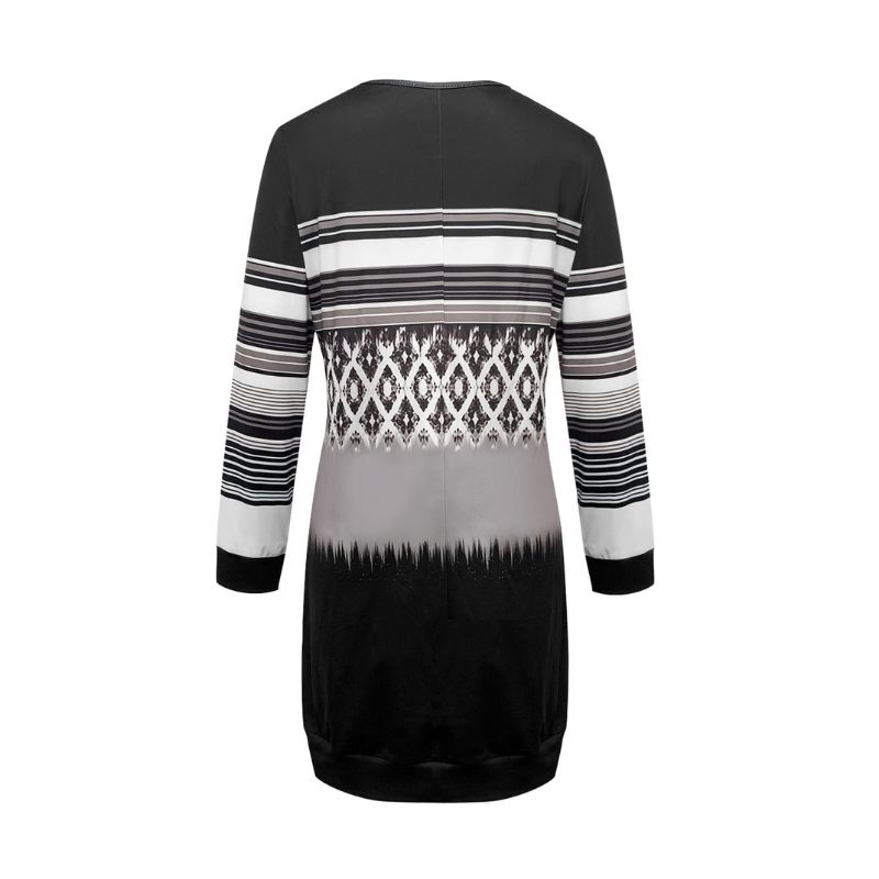 Women's Autumn Winter New Floral Printed Crew Neck Long - Sleeve Dress - Versatile Commute Dress-CF56275