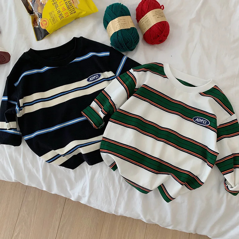 autumn Children Clothes Girls Long Sleeves Bottoming Shirts Cool Boys Stripe Cotton Tshirt Teen Loose Casual 27y Kids Top 251010
