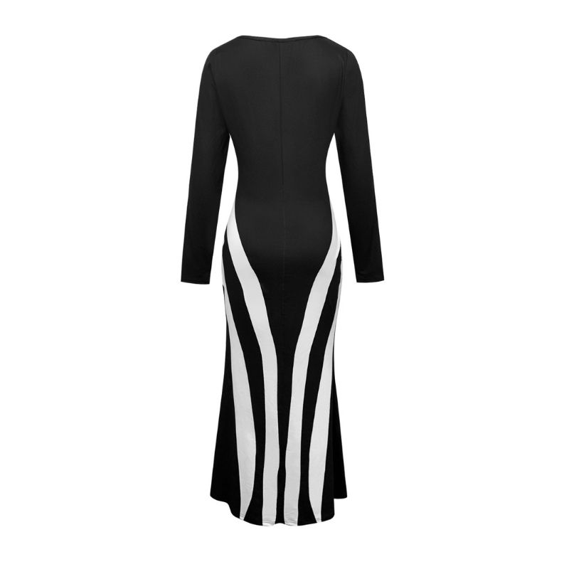 Women's Autumn Winter New Fashion Elegant Full - Body Printed Crew Neck Long - Sleeve Maxi Dress-CF55153