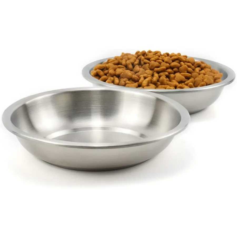Stainless Steel Cat Bowls 2 Pack Whisker Fatigue Cat Food Dish Metal Shallow Wide Large Replacement Plate for Dog and Pe C251009