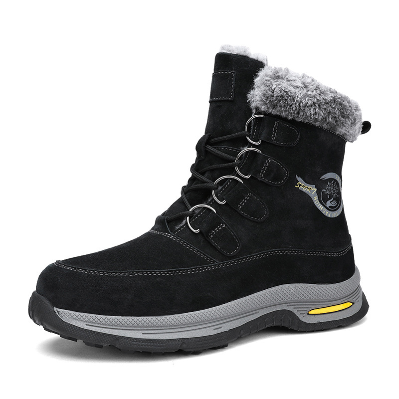 Design Hot free shipping Men's Brand Winter Genuine Leather Snow Boots - Fleece-Lined Thick-Soled Luxury shoes High-Top Outdoor