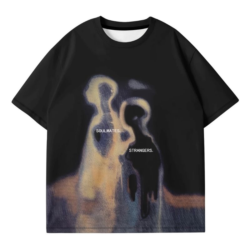 Men's Artistic "Soulmates & Strangers" Graphic Oversized T-Shirt - Abstract Print Casual Tee-38