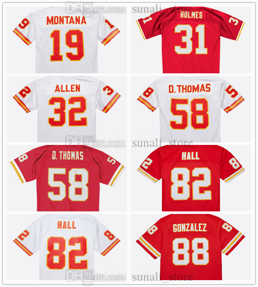 S-6XL Vintage Football Jersey 19 Joe Montana 31 Priest Holmes 32 Marcus Allen 58 Derrick Thomas 82 Dante Hall 88 Tony Gonzalez Men Women Youth Retro All Stitched
