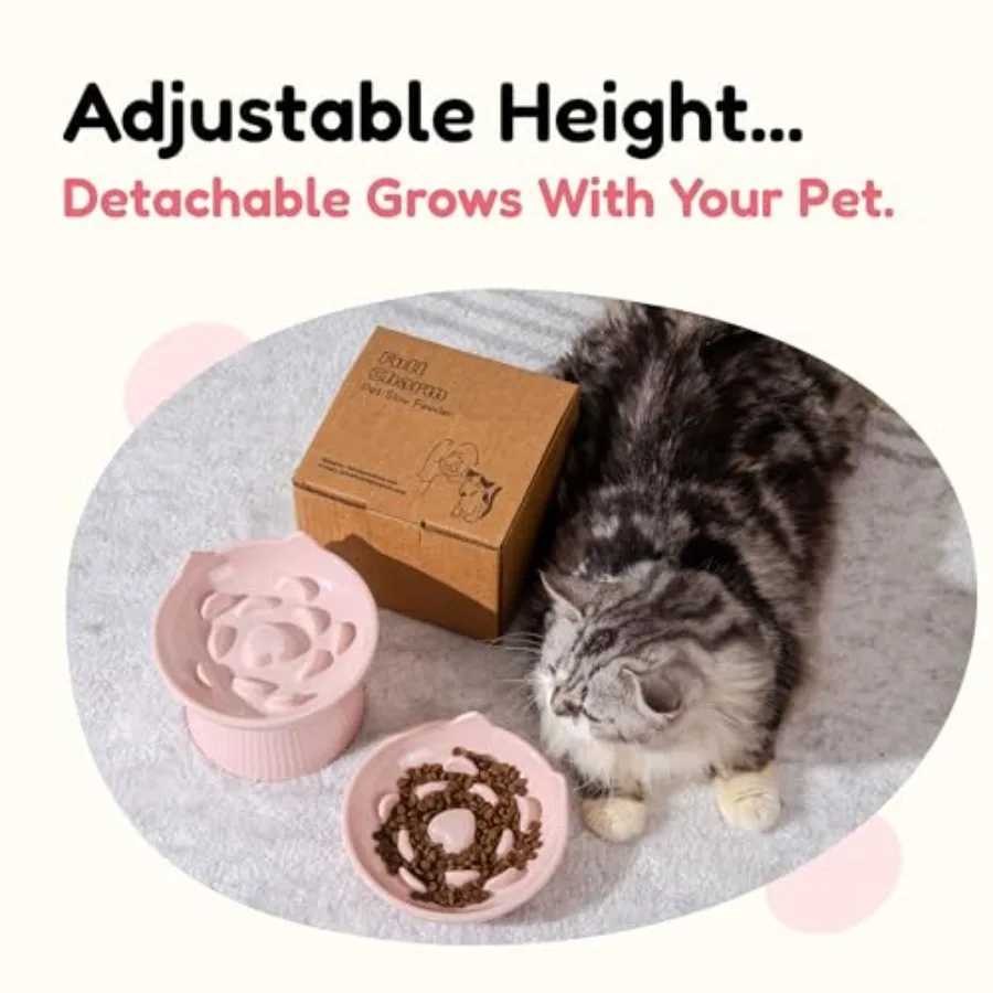 Ureakable Raised Slow Feeder Bowl for Cats and Small Dogs Elevated Cat Bowls Detachable Slow Feede Bowl Heavy Weighted NonSlip C251009