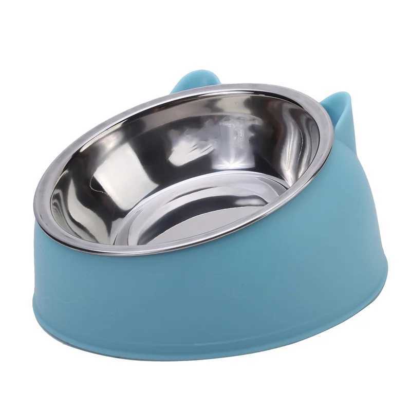 Lovely Cat Bowl Creative Inclined Kitten Puppy Food Feeding Stainless Steel Bowls Cats Drinking Feeder Pet Dogs Cats Feeders C251009
