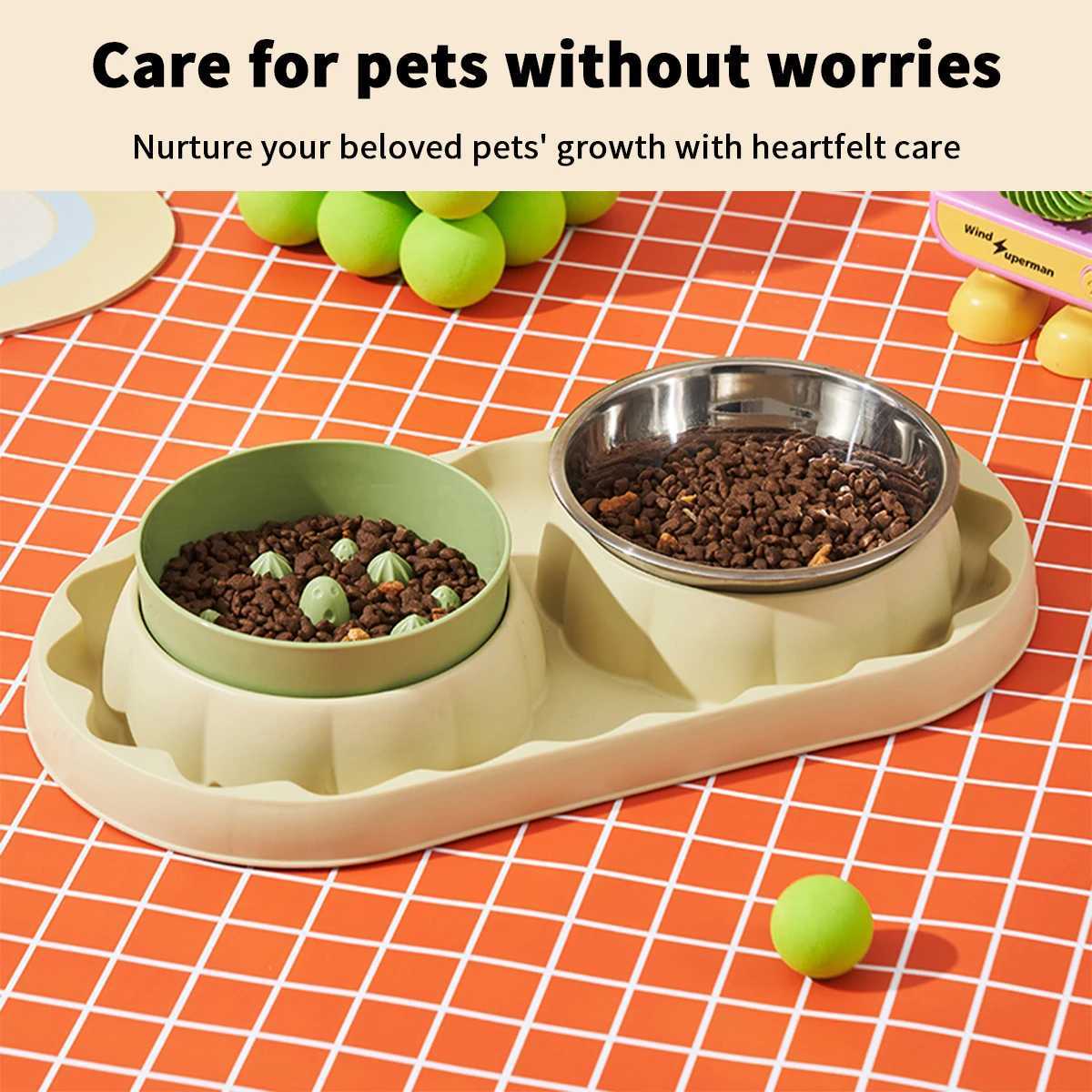 One Piece Strawberry Pet Stainless Steel Double Bowl Cat Bowl Simple and Stylish AntiLeakage Food Dog AntiChoking Slow Food Bo C251009