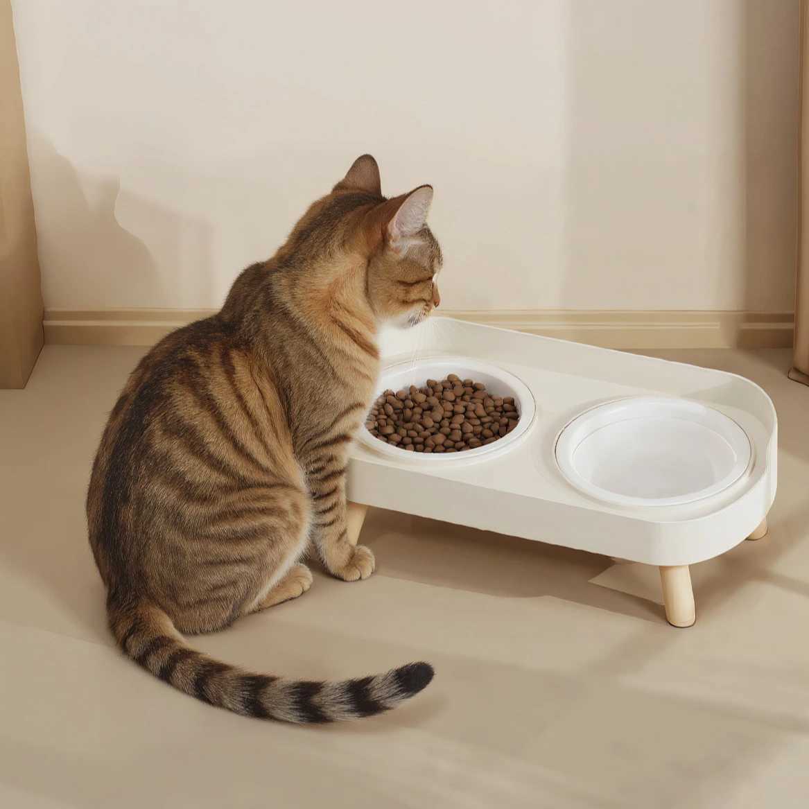 Ceramic Cat Bowls Dual Pet Dish Anti Spill Non Skid Elevated Dog Bowl for Neck Health Cat Food Water Feeder Set C251009