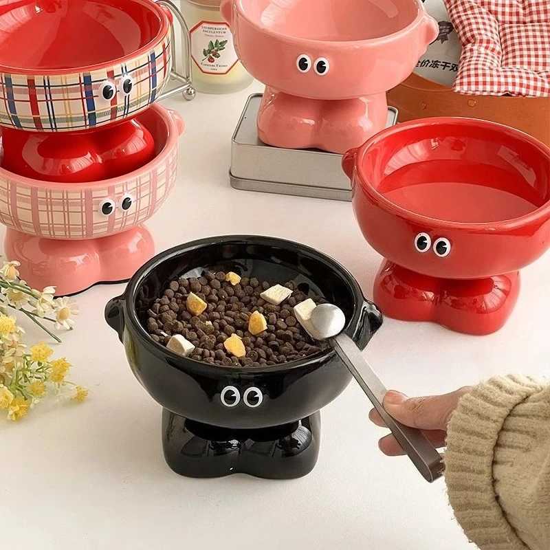 Cute Cat Bowl Ceramic Pet Bowl Shockproof High Foot Large Capacity Pet Meal Bowl Utensils C251009