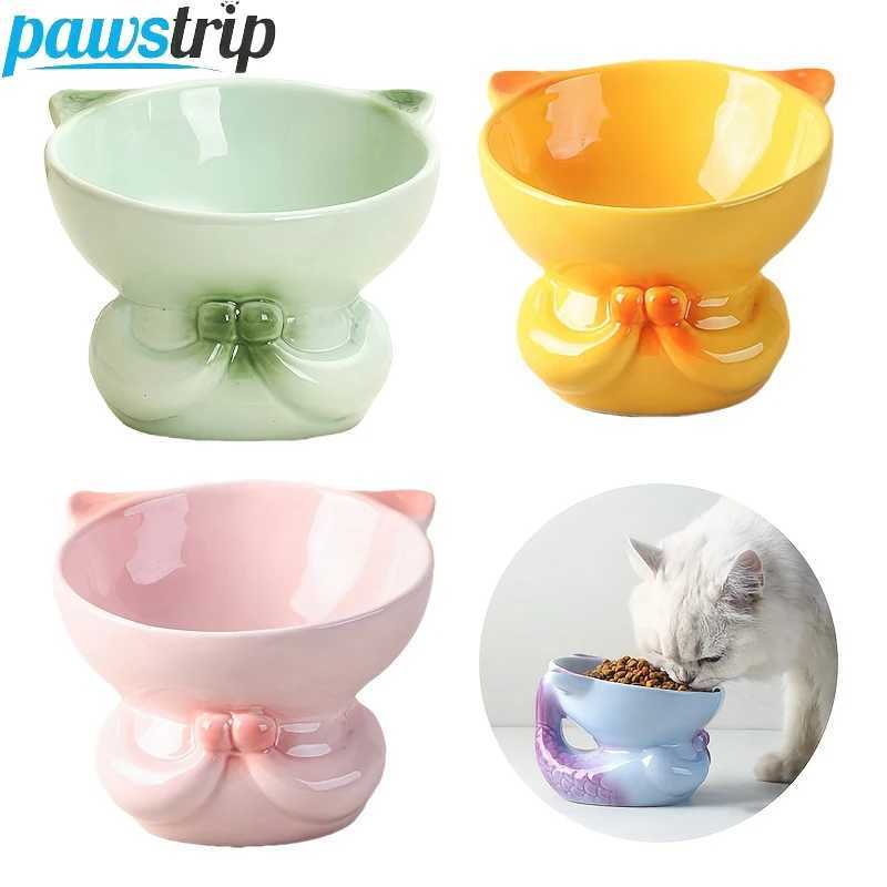 300ml Ceramic Raised Cat Bowl Neck Protection Cat Food Bowl Cute Cat Drinking Bowl Highfoot Kitten Feeder Pet Supplies C251009
