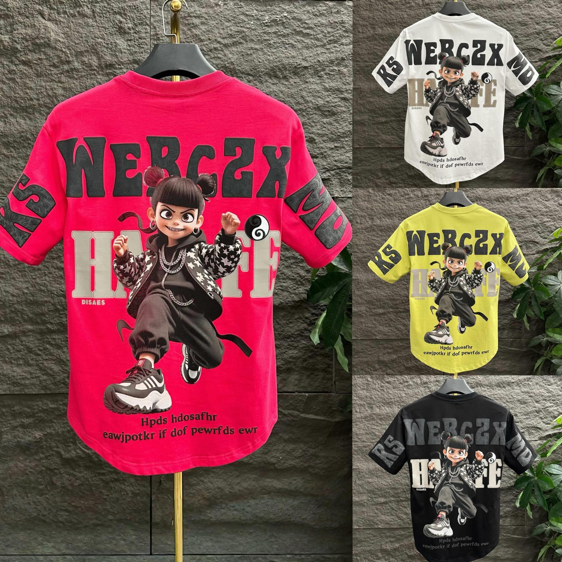 2025 Summer New Nezha Foam Designer Hoodie Painted Short Designer Shirt Sleeve Men's Trendy Brand Embroidered Loose Fit Versatile Round Neck Half Sleeve T-shirt
