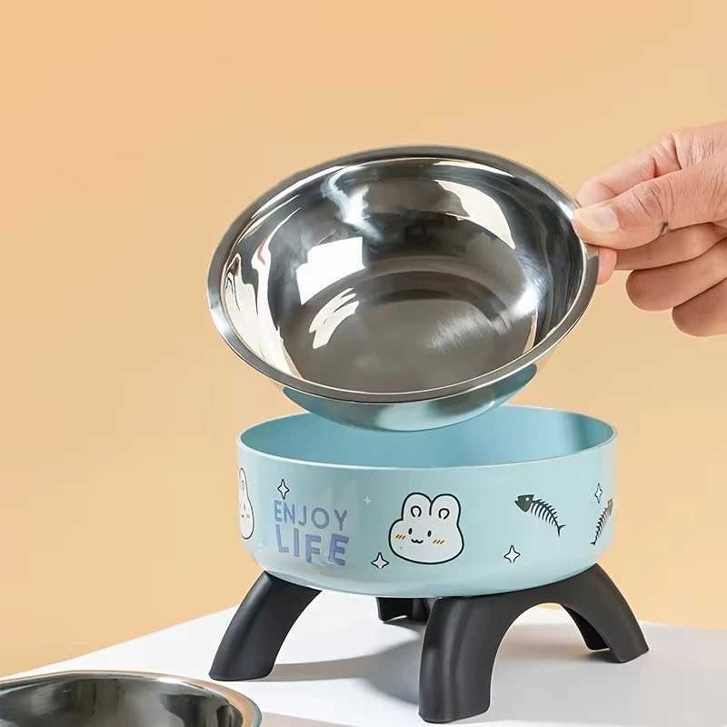 Stainless Steel Pet Bowl AntiTip Elevated Design with NonSlip Silicone Base ChewProof Edge for Small CatsDogs Feeding C251009