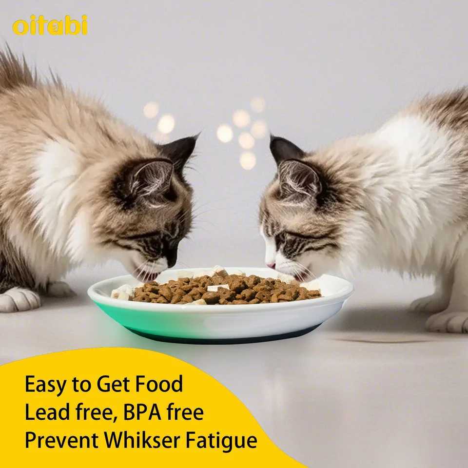 Oitabi 3PCS No Spill Cat Bowls Sets Cat Food Bowl Anti Whisker Fatigue Ceramic Cat Dishes Set Shallow Wide Kitten Plates C251009