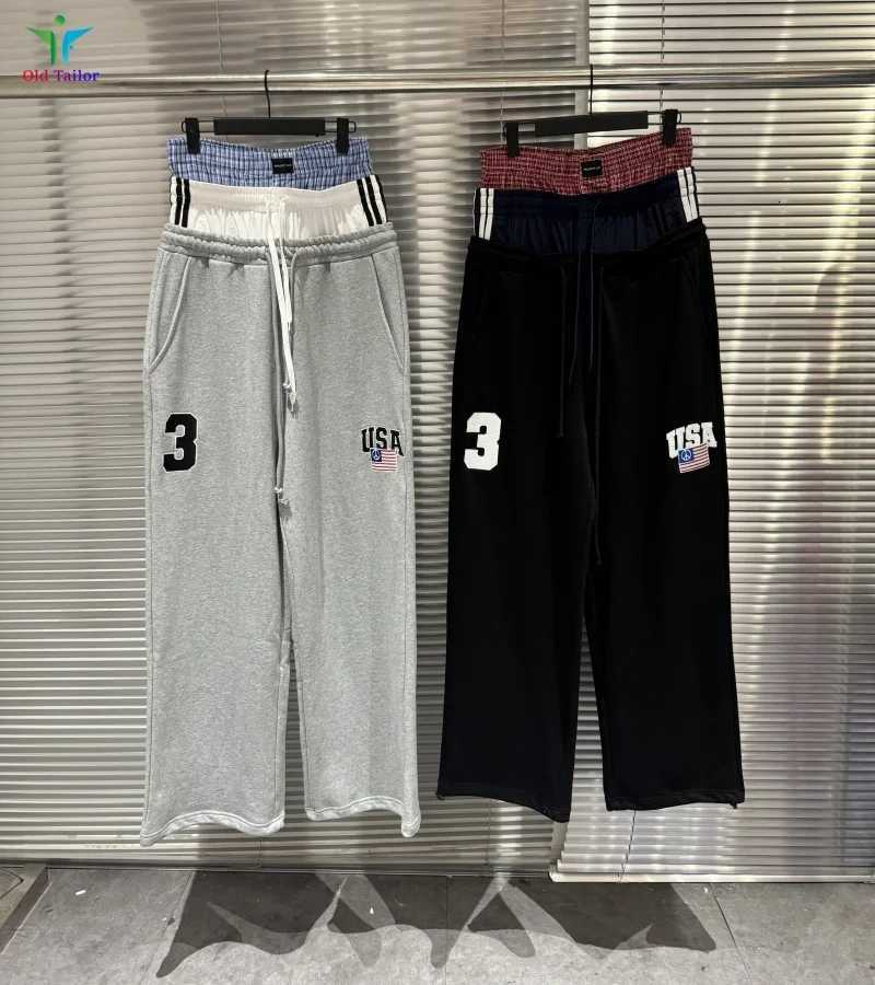 25SS Grey Black Faux Triple Waist Drawstring Embroidery Flag Patchwork Wide Leg Sportswear GRAILZ PROJECT GR Sweatpants X251010