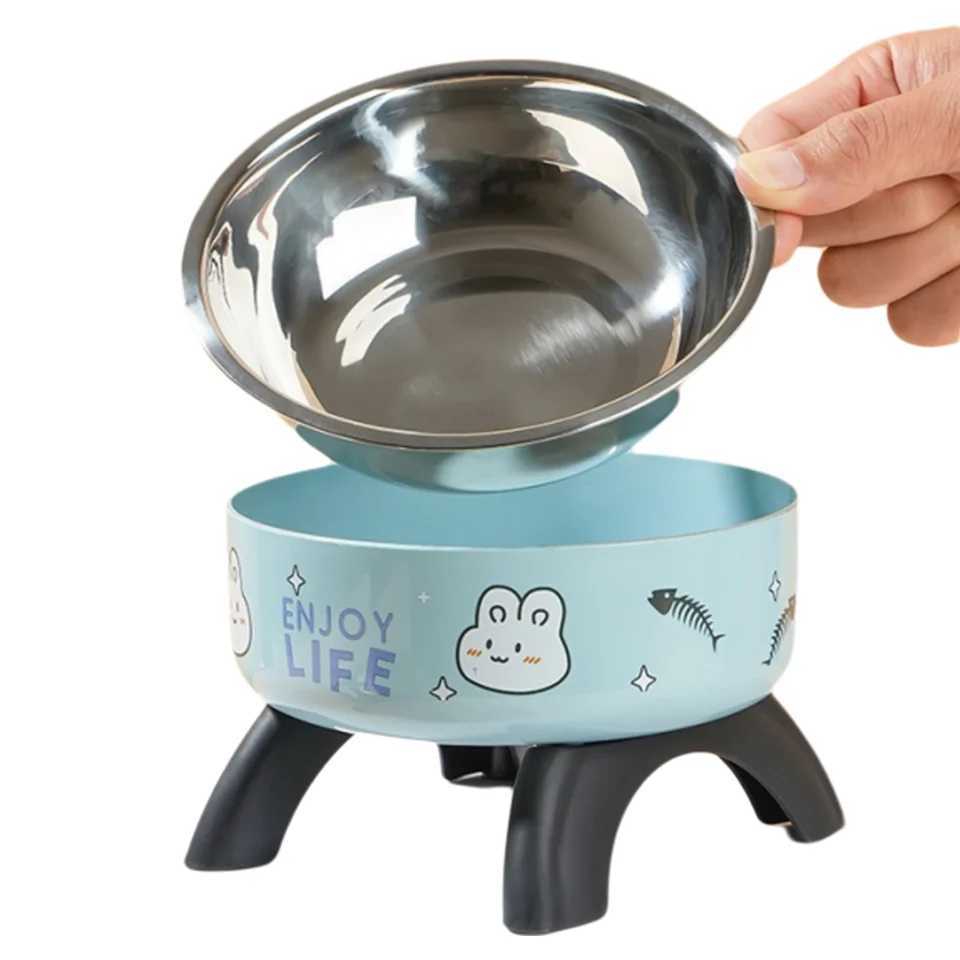 Cartoon Stainless Steel Pet Bowl Elevated Neck Saver for Cats Dogs AntiSlip Large Capacity Feeder C251009