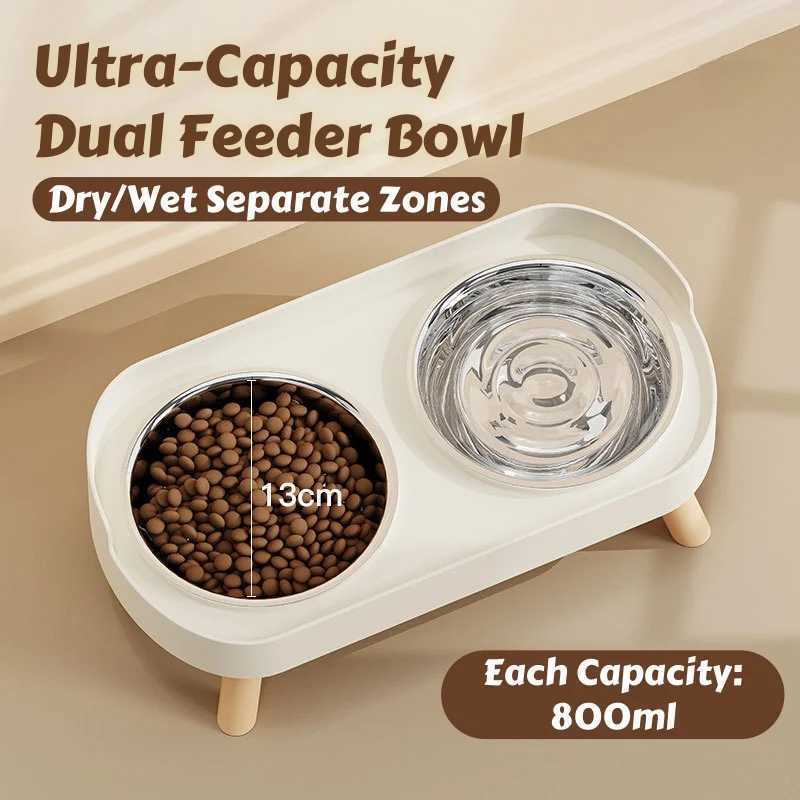 DoubBowls Stainless Steel Cat Feeder Elevated Leg for Neck Health Whisker with AntiSpill Dish with NonSkid Base C251009
