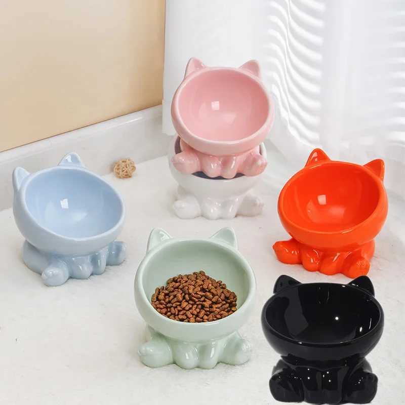 Cat And Dog Rice Bowl Pet Accessories Ceramic Diagonal High Feet Stable Cute Protection Cervical Spine Cat Dog Drinking Bowls C251009