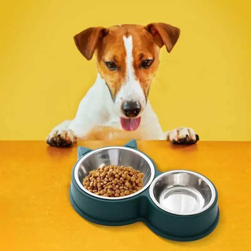 Stainless Steel Cat Bowls Cat Ear Shape Removable Pet Cage Bowl Water And Food Feeder Thickened Puppy Licking Toys Pet Supplies C251009