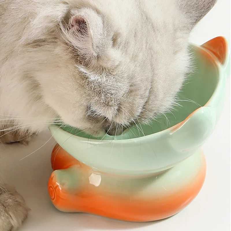 New Cute Ceramic Gradient Cat Bowl Food Antitipping Drinking Protecting Cervical Vertebrae Bowl For Cats Dog Accessories C251009